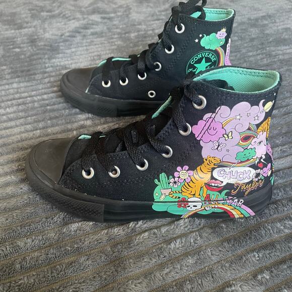 Converse CTAS High Top Psychedelic Black Shoes Youth 13 Style 371272F - Picture 1 of 9